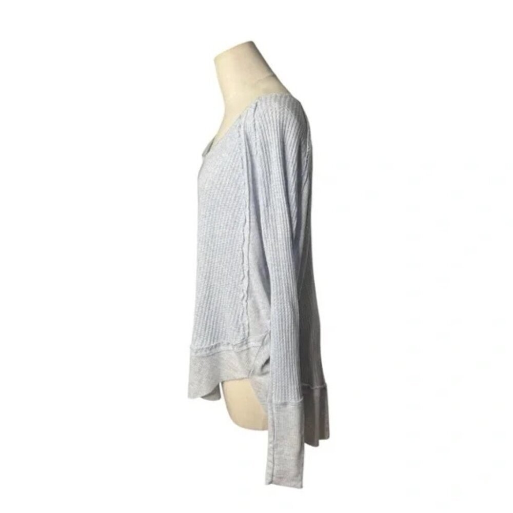 Free People We The Free Boho Blue Laguna Thermal Oversized Pointelle Knit Top S - Picture 3 of 6